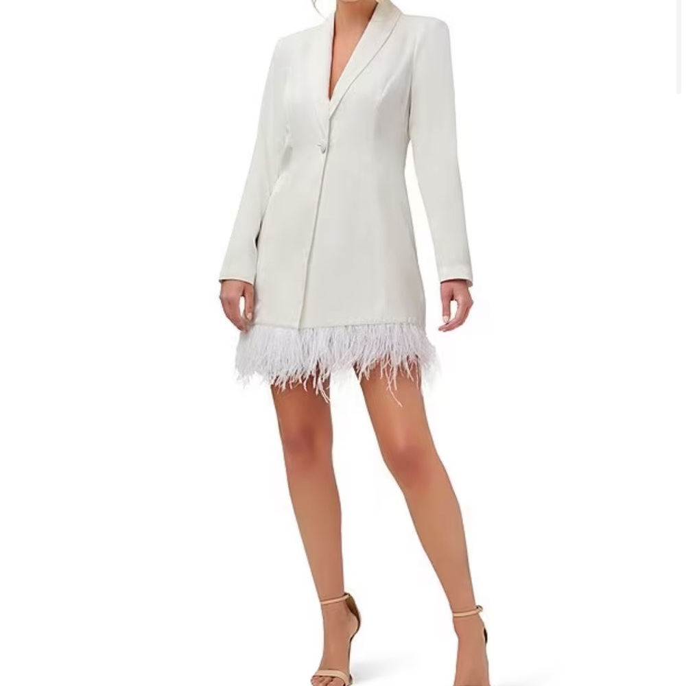 Aidan Aidan Mattox
 V-Neck Long Sleeve Feather Trim Crepe Blazer Mini Dress